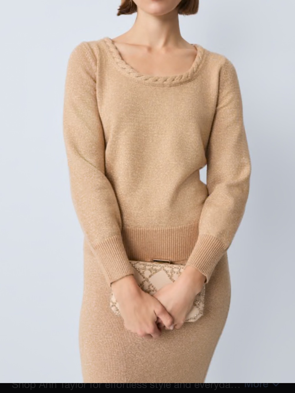 NWT Ann Taylor gold Metallic matching set! Lurex Midi Skirt&braided sweater